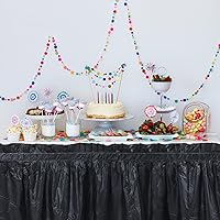 Vista 7 de Tegeme 8 faldas de mesa de plástico negro para mesas rectangulares, 14 x 29 pulgadas, faldón de mesa desechable con volantes con tira adhesiva