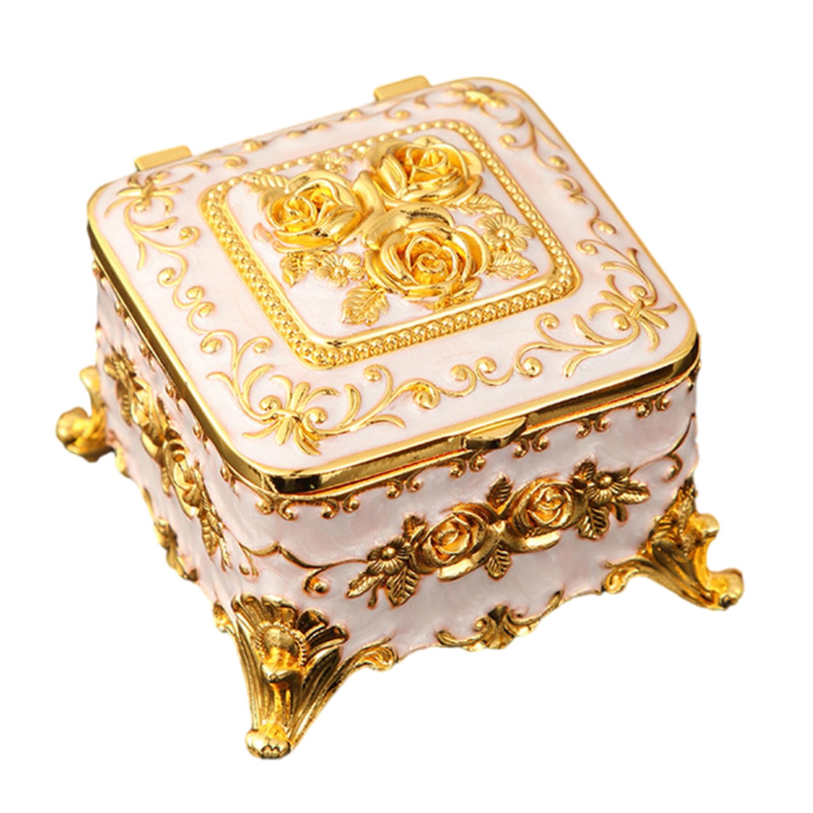 HDOYTXXM Sturdy Metal Jewelry Organizers European Antique Styles Enameled Detailing Secure Necklace Earring Storage Metal Jewelry Storage Box