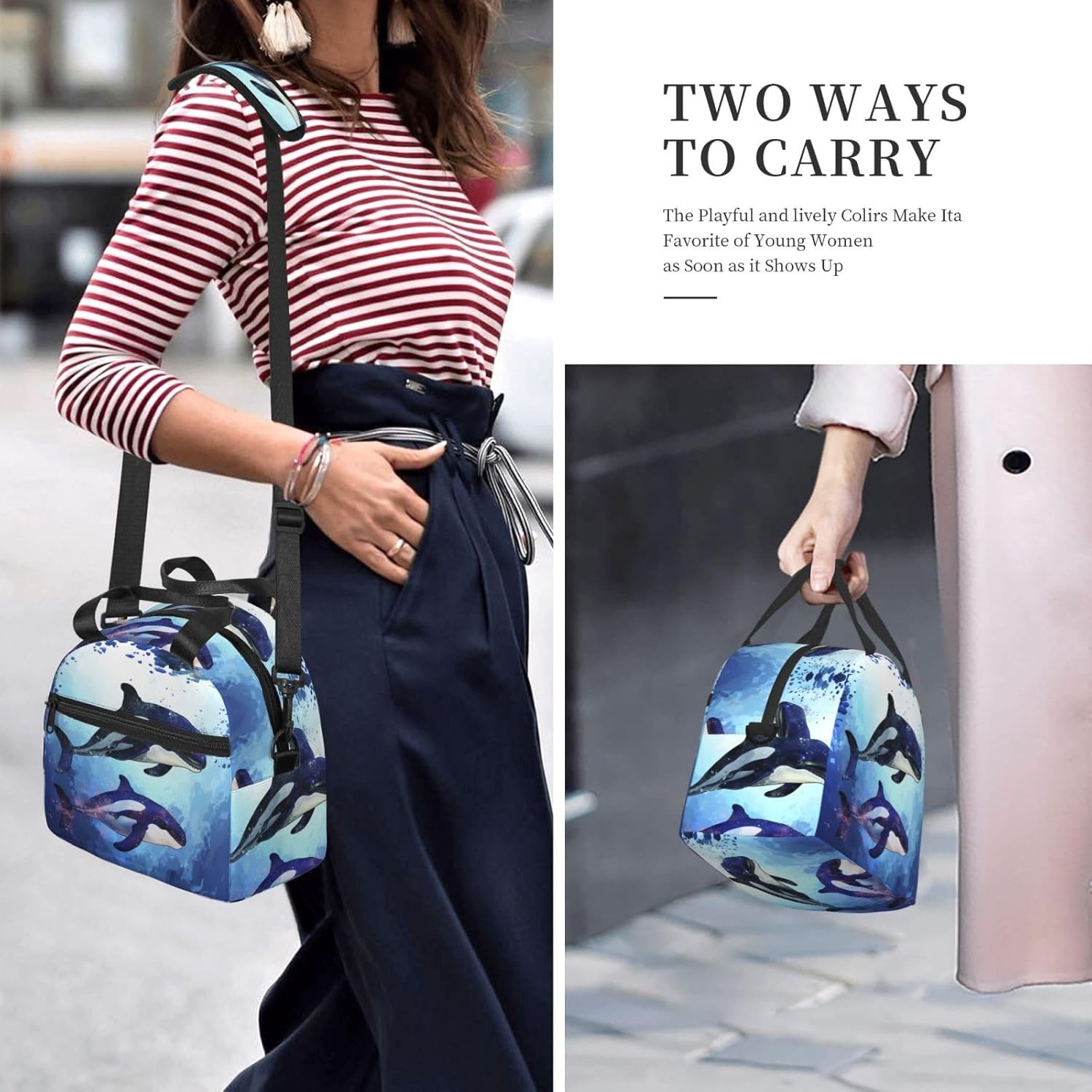 Insulated Lunch Bag for women Men Lunch Box Orca Killer Whale Reusable Leakproof Lunch Cooler Bag for Picnic Work