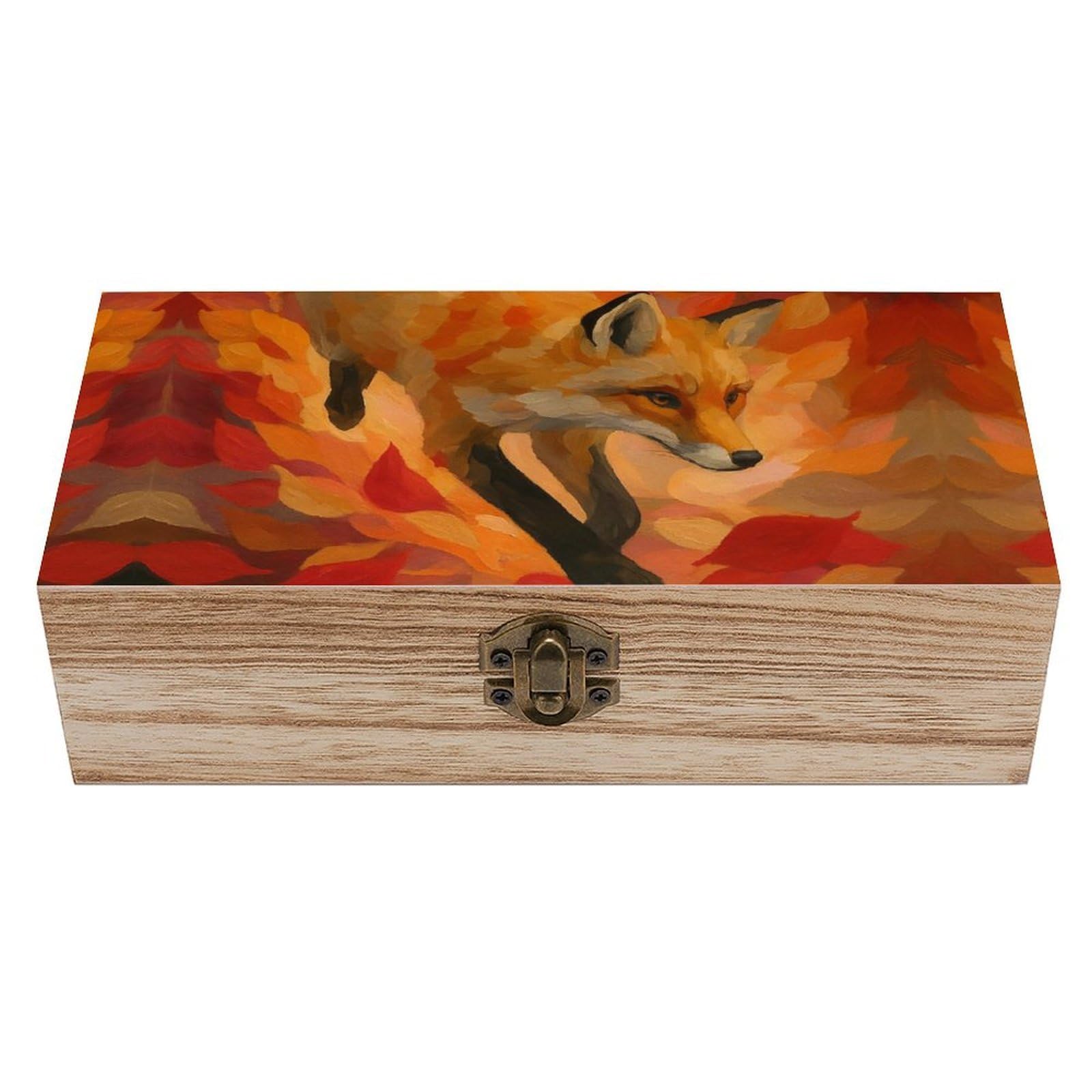 SMAZDFXX Fox & Autumn Leaves Wooden Storage Box Multipurpose Decorative Box for Jewelry Photo Home Decor