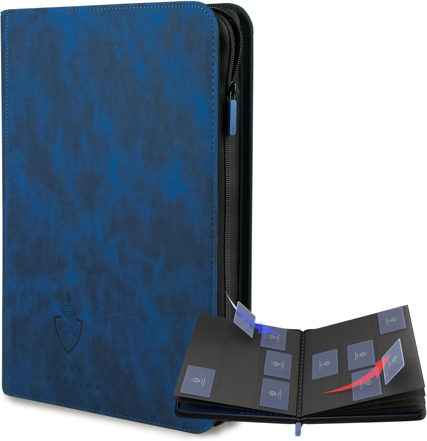 Card Guardian - 9 Pocket Premium Binder with Zipper for 504 Cards - Side Loading Pockets for Trading Card Games TCG (Blue)