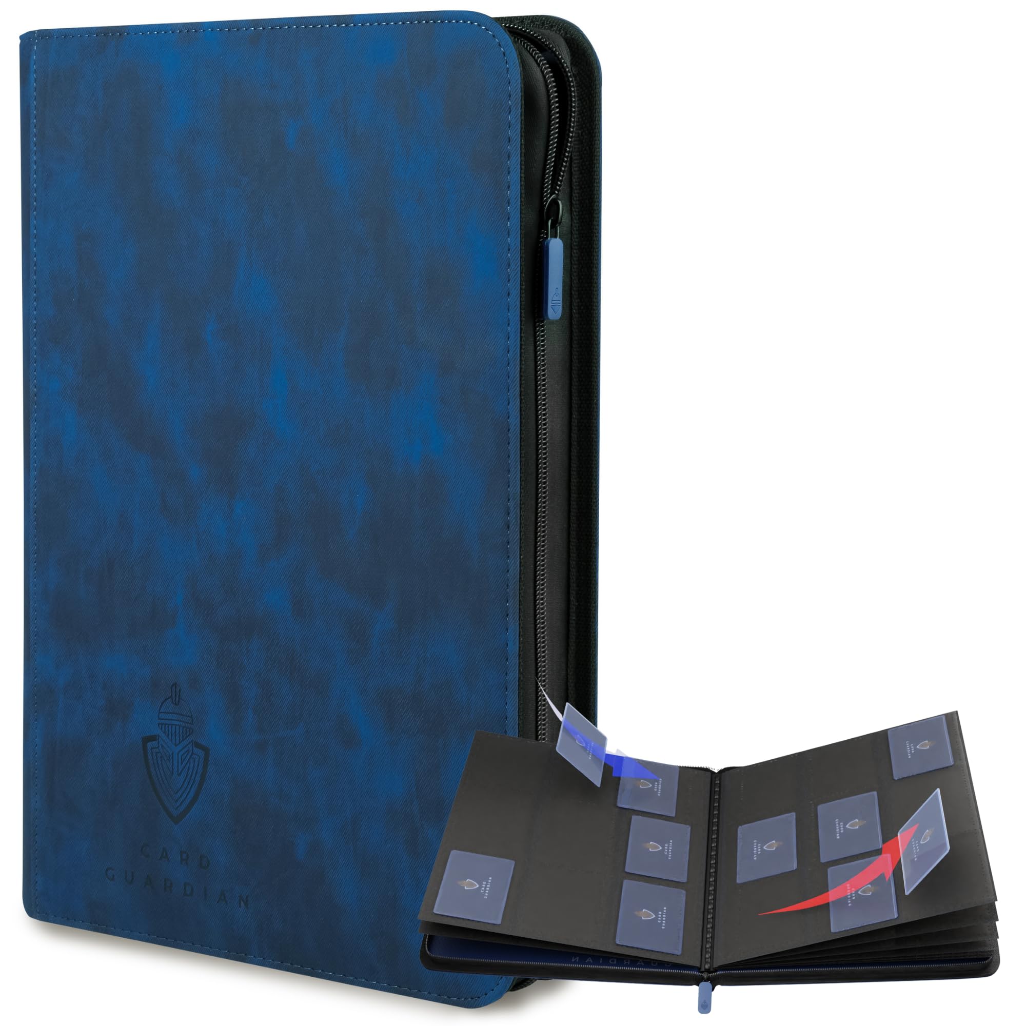 Card Guardian - 9 Pocket Premium Binder with Zipper for 504 Cards - Side Loading Pockets for Trading Card Games TCG (Blue)