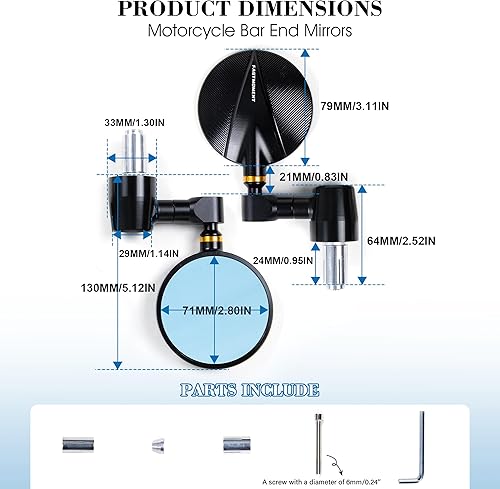 Miniatura 2 de Espejos de motocicleta para manillar, espejos de extremo de barra con corte CNC, espejos universales de motocicleta compatibles con la mayoría de