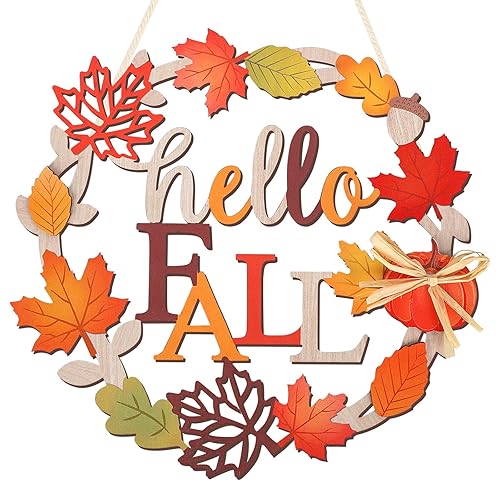 COCHIE Welcome Fall Decorations Sign, Fall Leaves Pumpkins Wood Wreath