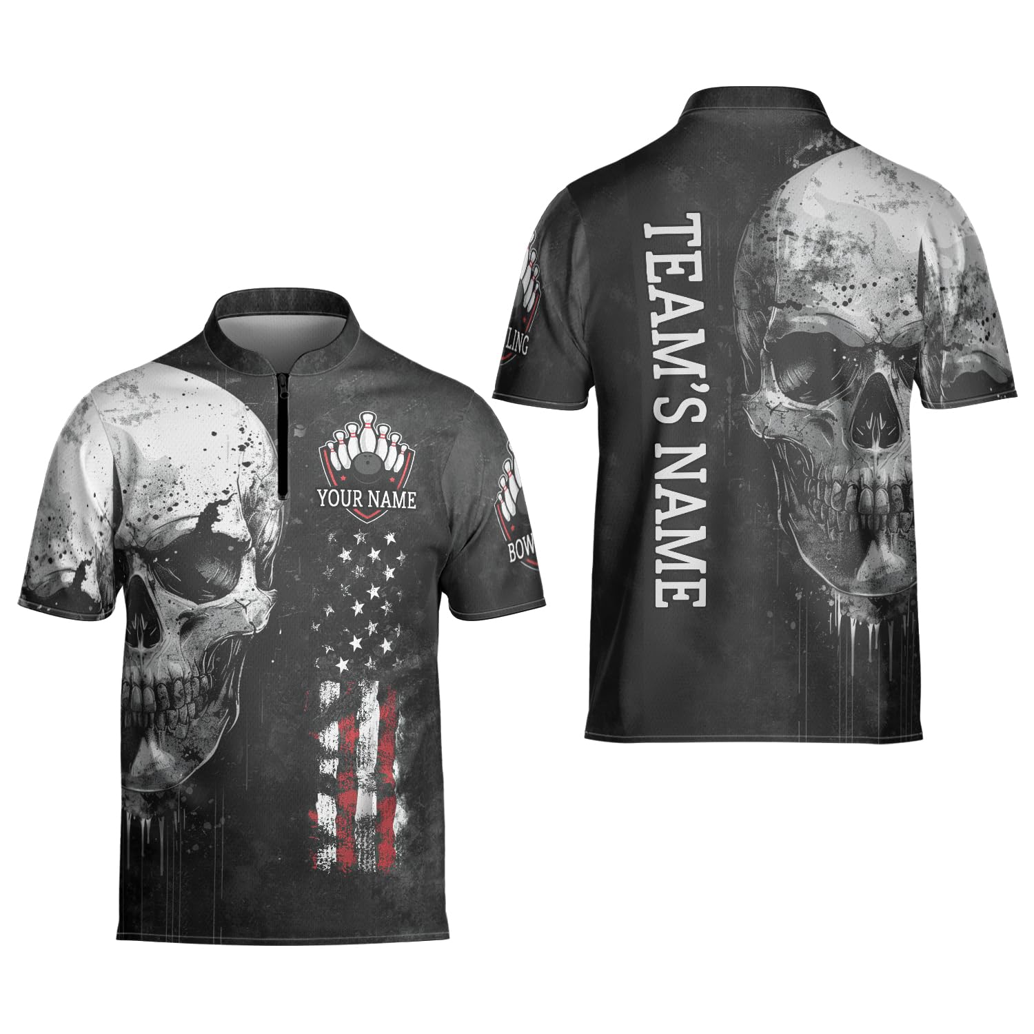 Personalized Custom Skull Bowling Jersey for Men, Uniform Shirt for Bowling Team Gift