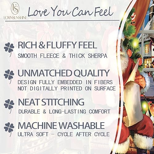 Miniatura 3 de LOVINSUNSHINE Mantas y mantas de Navidad, manta de vacaciones, manta de forro polar Sherpa de Papá Noel de Navidad para sofá, suave, gruesa, cálida