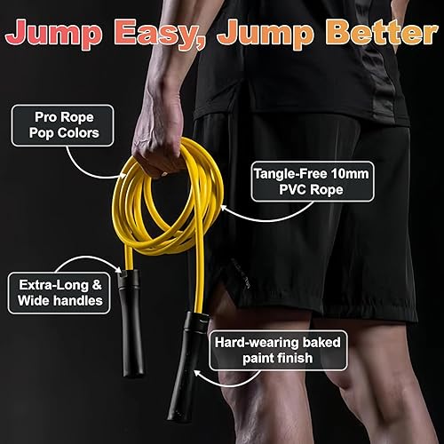 Miniatura 4 de Weighted Jump Rope, 1LB Tangle-Free Ball Bearing Rapid Speed Skipping Rope for Men Women, Adjustable 9mm Cotton & PVC Rope with Alum Handle for