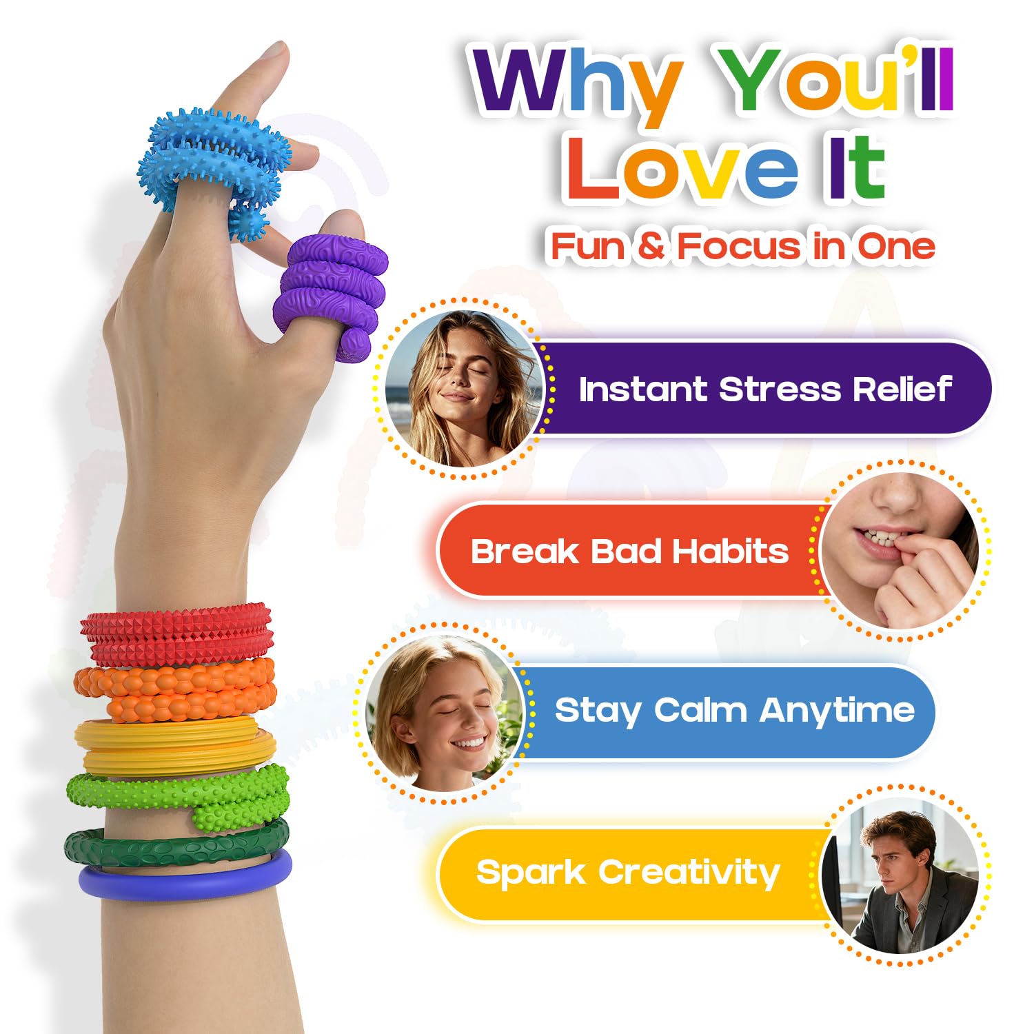 Sensory Fidget Toys for Kids 8 Pack Textured Silicone Slap Sticks - Image 3