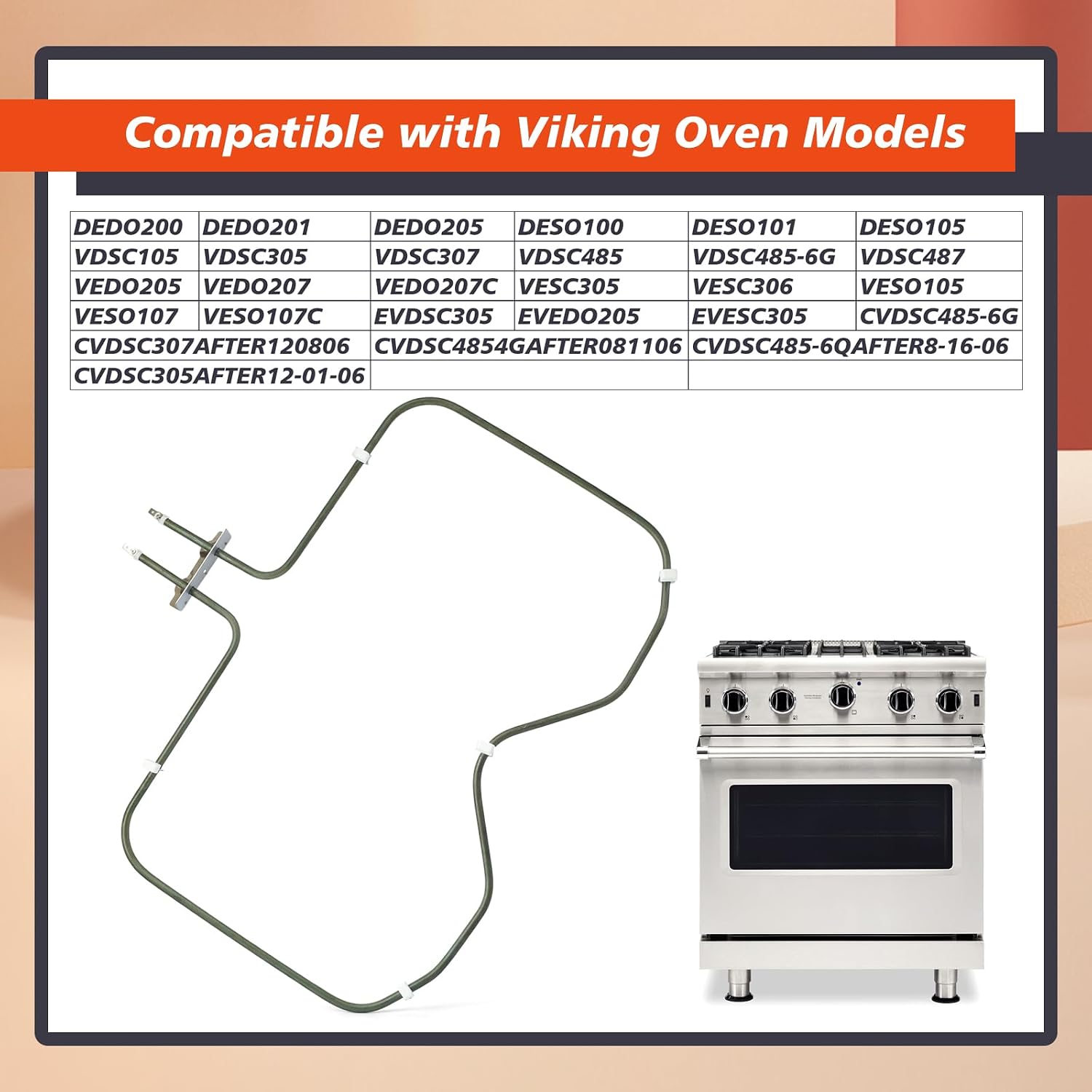 PJ010004 Bake Element Compatible with Viking DEDO200 DESO100 EVEDO205 EVDSC305 CVDSC307AFTER120806 CVDSC4854GAFTER081106 and more Ovens Bottom Heating Part 240V Replace 814193