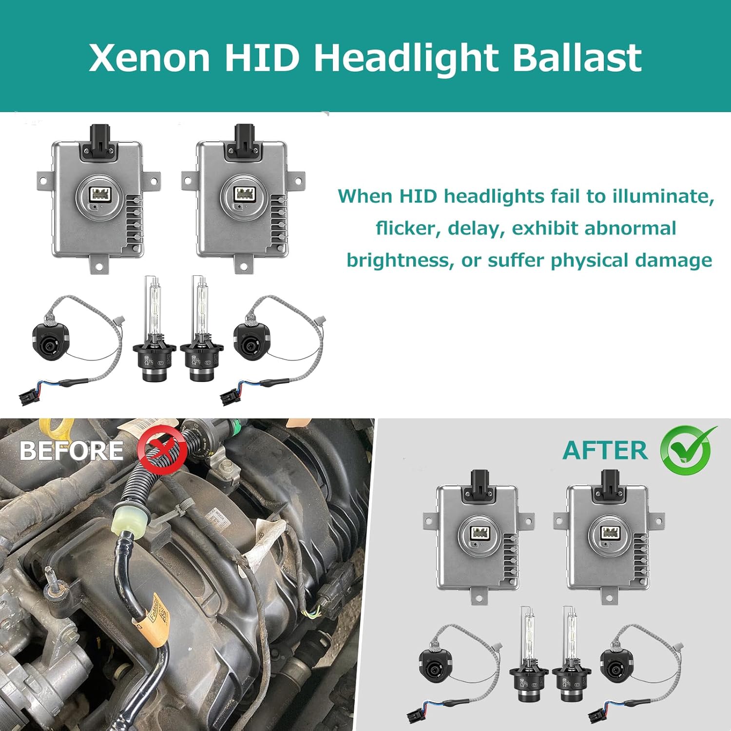 2PCS Xenon Ballast Control Unit for Acura 2002-2011, for Honda Accord/Odyssey 2002-2011, for Mazda 3/6 2002-2011, for Mitsubishi Outlander 2003-2013 with D2S Bulb & Igniter