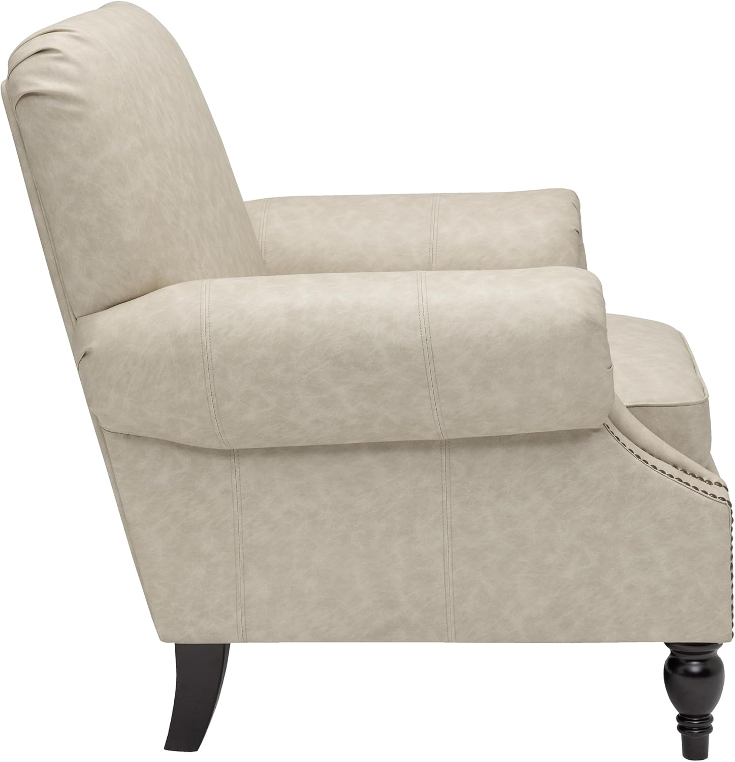 Accent Chair,22.4" Seat Depth Armchair with Roll Arms,36.6W*34.3D*34.6H Living Room Chair,Wood Legs,Set of 1,Faux Leather in Khaki