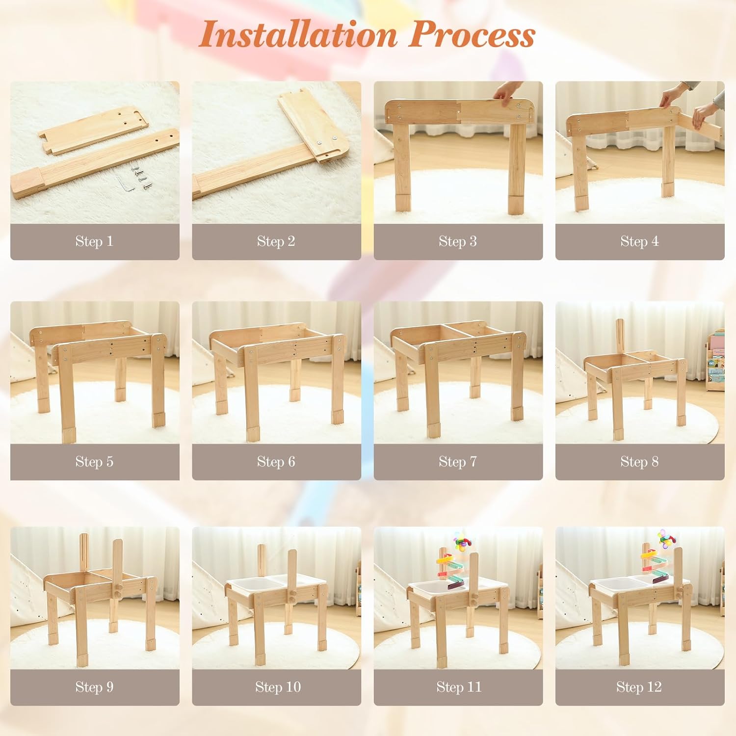 bopoobo Sand and Water Table for Toddlers, 4 in 1 Kids Wooden Sensory Activity Table with 2 Storage Bins, Painting Acrylic Board, Slide Track Toy & Windmill Suction Cups Toy, Beach Accessories