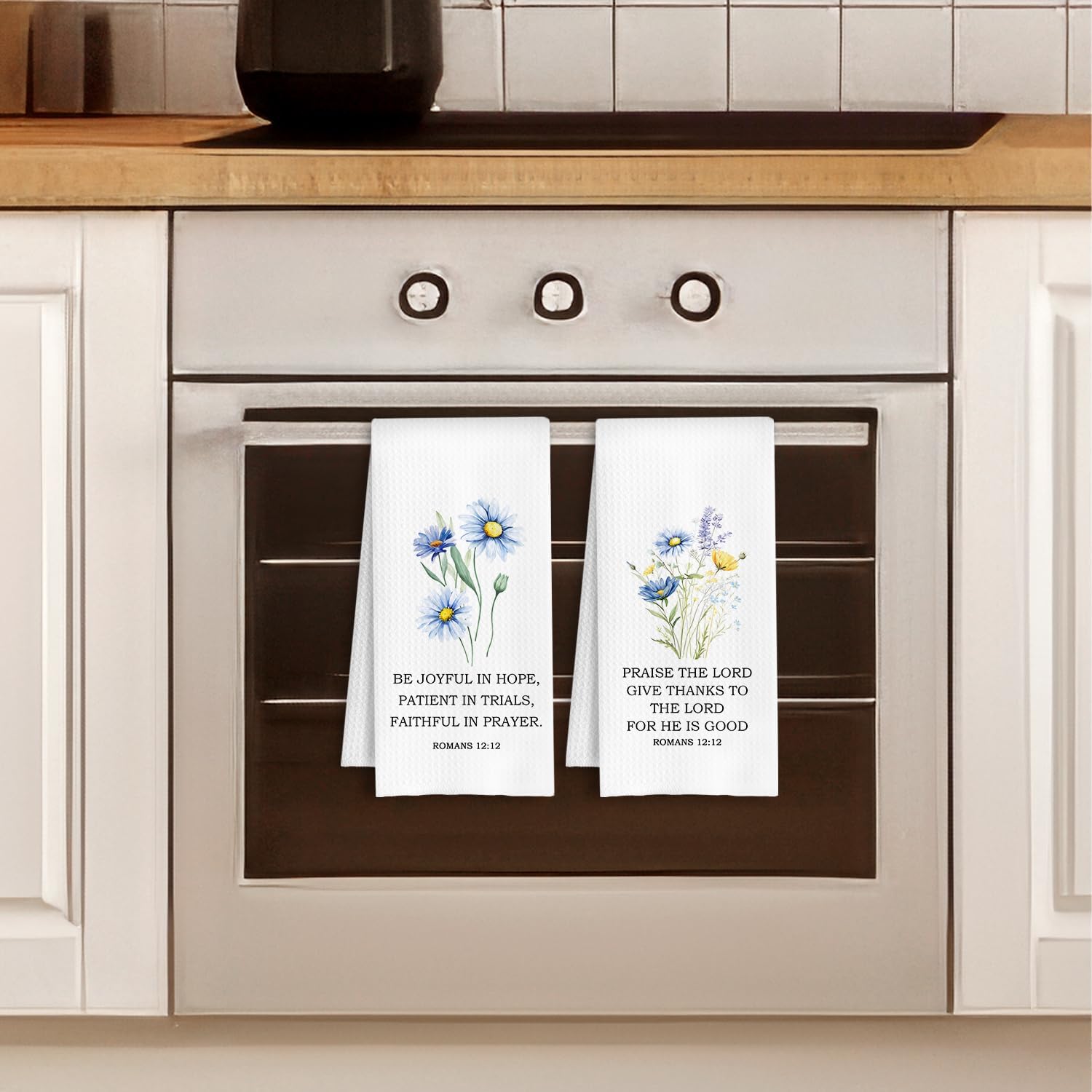 ArtisaEura Christian Floral Kitchen Towels, Roman 12:12 Bible Verse Religious Dish Tea Hand Towels for Kitchen Bathroom Decor, Christian Gifts for Women, 16x24 Inch Set of 2 image 3