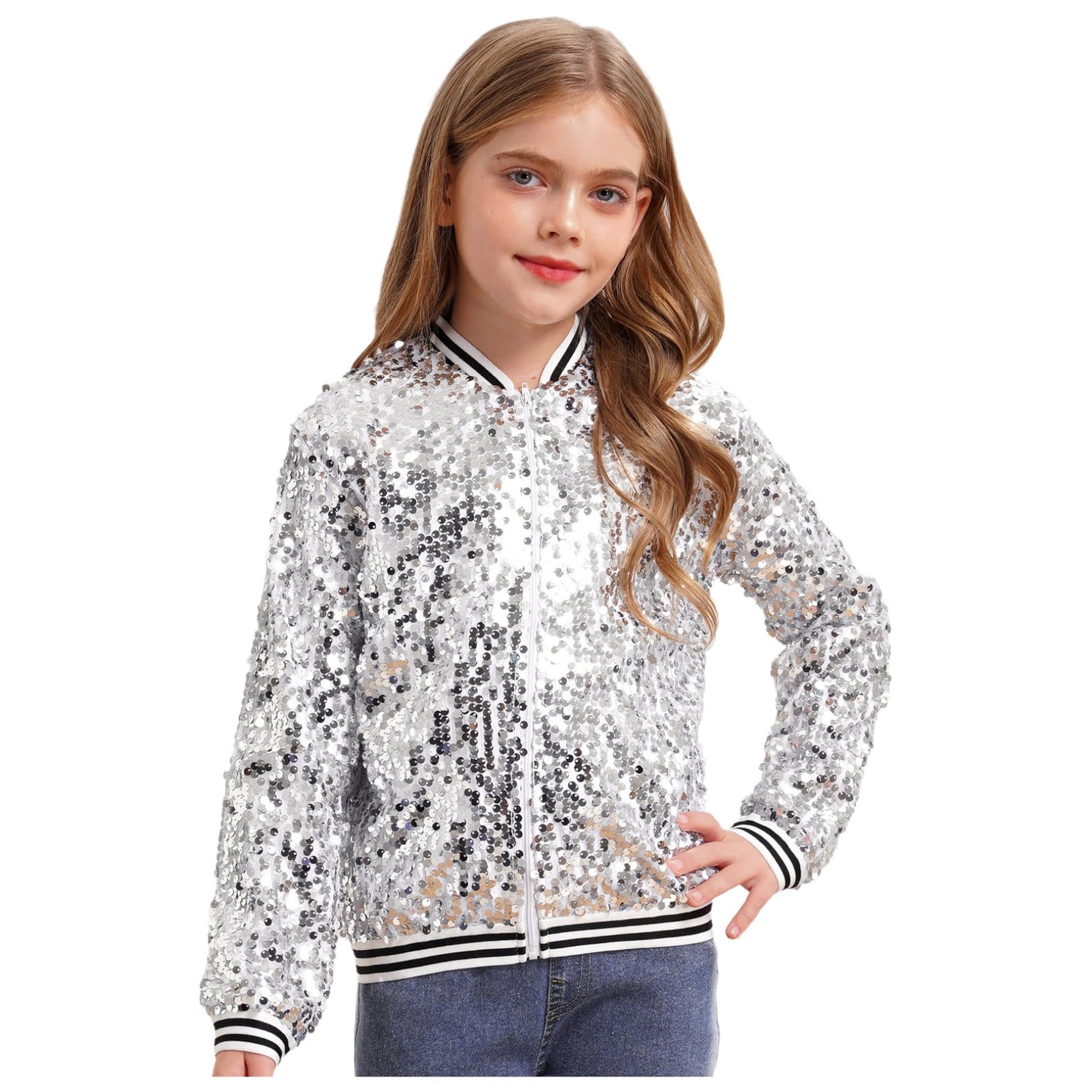 Renvena Chaqueta de béisbol para niña, bomber, informal, blazer brillante