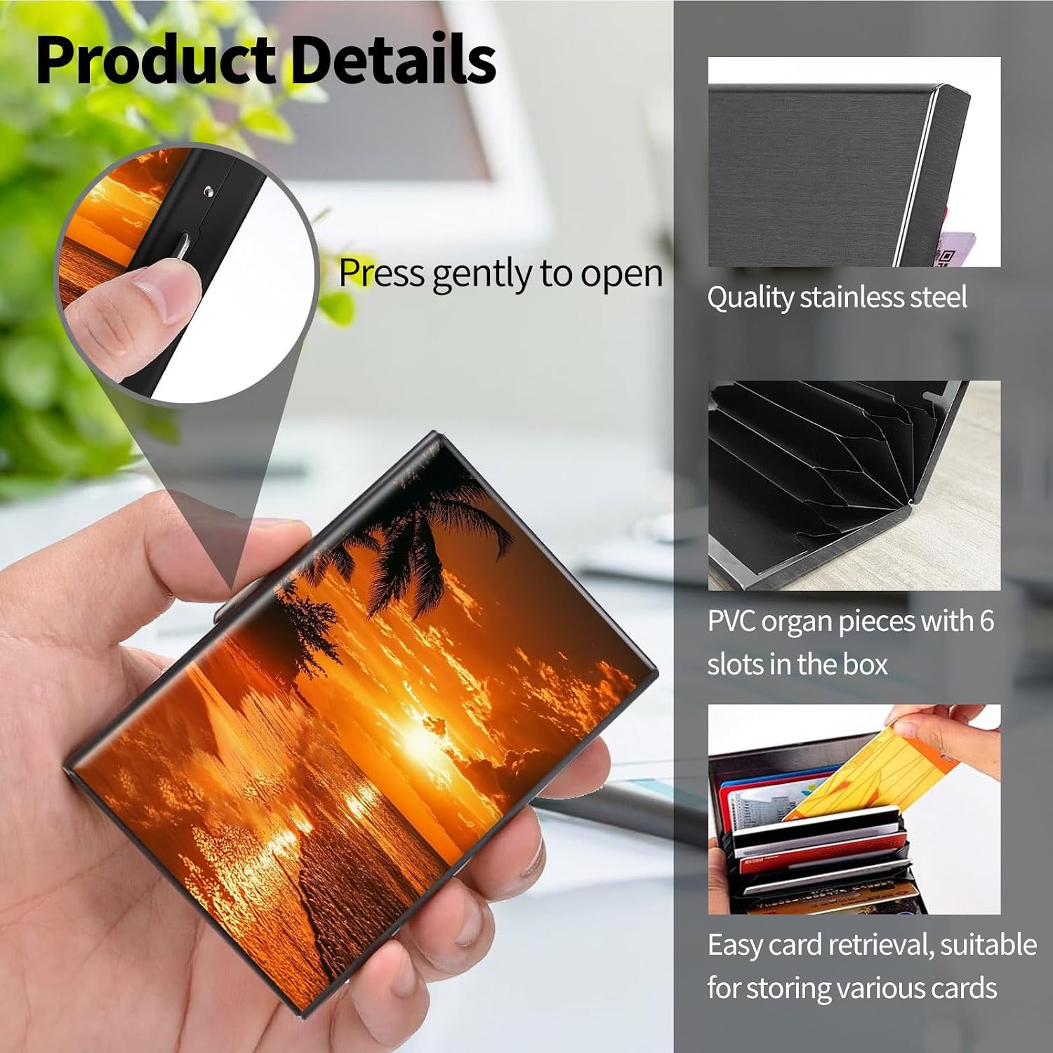 Metal Wallet, Credit Card Holder for Women Men Girls, RFID Blocking Aluminum Wallet Slim Hard Case, Mini Travel Wallet, ID Card Holder Business Card Case,Sunset Sea Beach