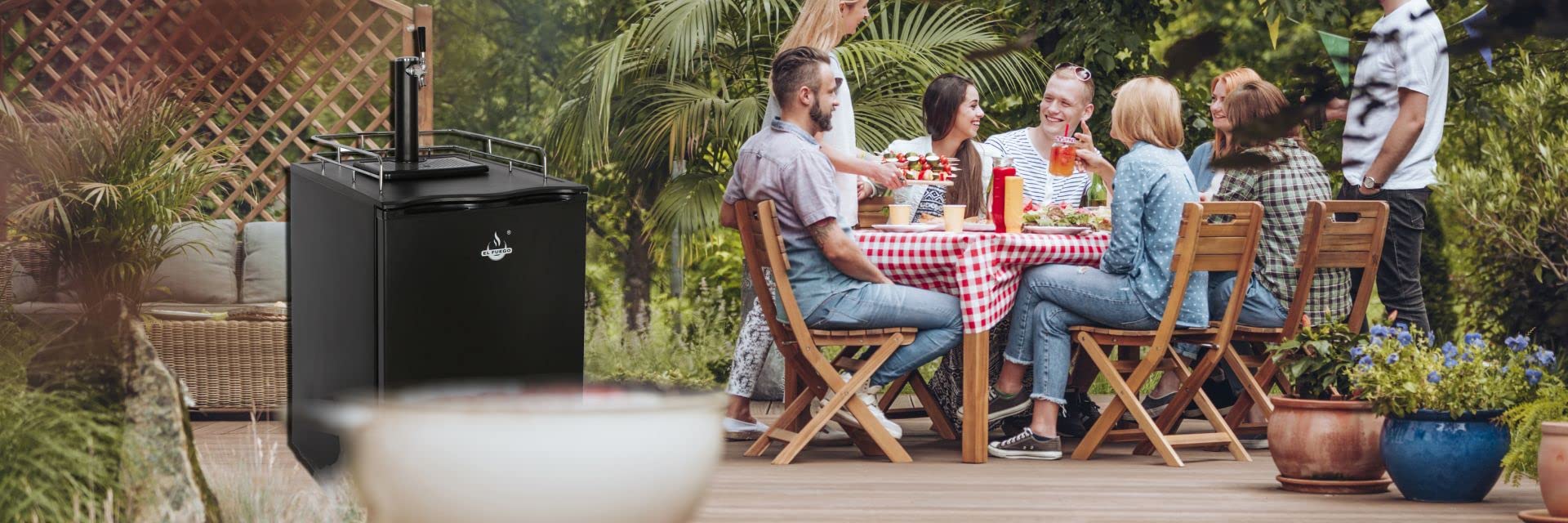 El Fuego® Bierfasskühler mit Zapfanlage, inkl. vollständigem Montageset und Gasflasche, mit Rädern, Bierkühler, Bierzapfanlage, Outdoorküche, BBQ, Bierfass, AY 5992