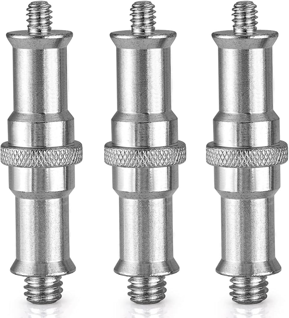 AngelReally 3-Pack 1/4 to 3/8 Inch Aluminum Alloy Metal Male Convertor Threaded Screw Adapter Spigot Stud for Studio Light Stand, Hotshoe/Coldshoe Adapter, Ball Head, Wireless Flash Receiver, Trigger