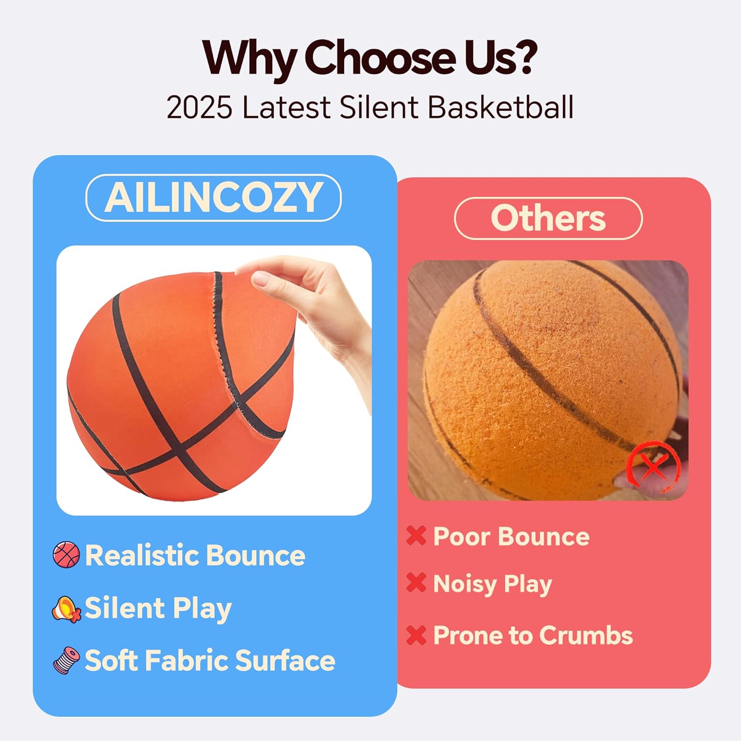 Covered Silent Basketball, Fabric Cover Soft Foam Airless Basketball, High Bounce, Noise-Free Training Ball, Gifts Packaging, Safe for Indoor Activities - Image 2