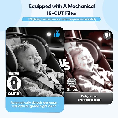 Miniatura 3 de Cámara de coche para bebés para 2 niños, pantalla de 7 pulgadas con dos cámaras de asiento de automóvil orientadas hacia atrás, visión nocturna HD