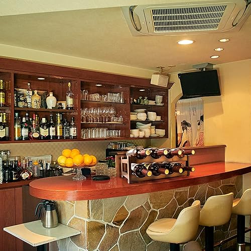 Miniatura 5 de Estante de vino de 2 niveles, 8 botellas, soporte de vino de bambú para encimera, despensa, cocina, bares, bodega