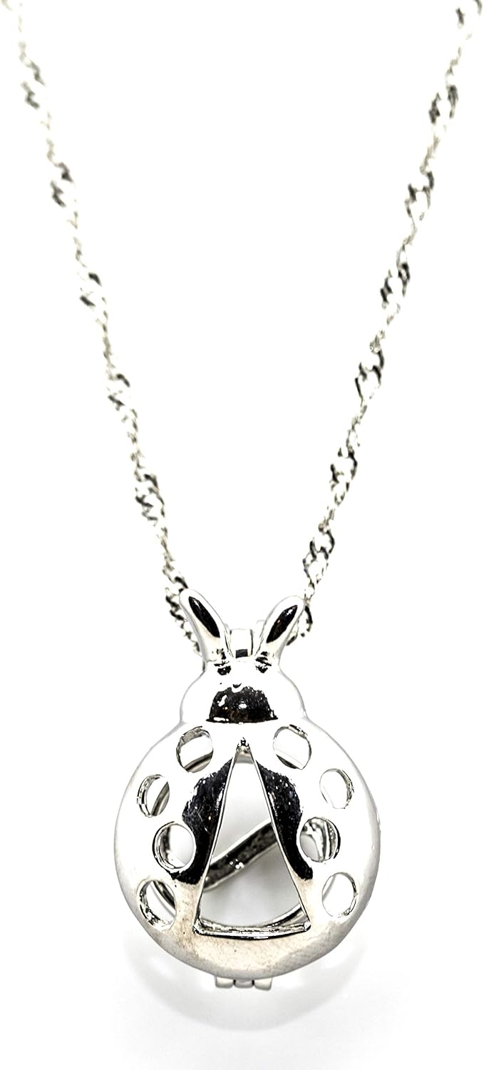 Lady Bug Pendant Necklace with Genuine Pearl Lucky Ladybug