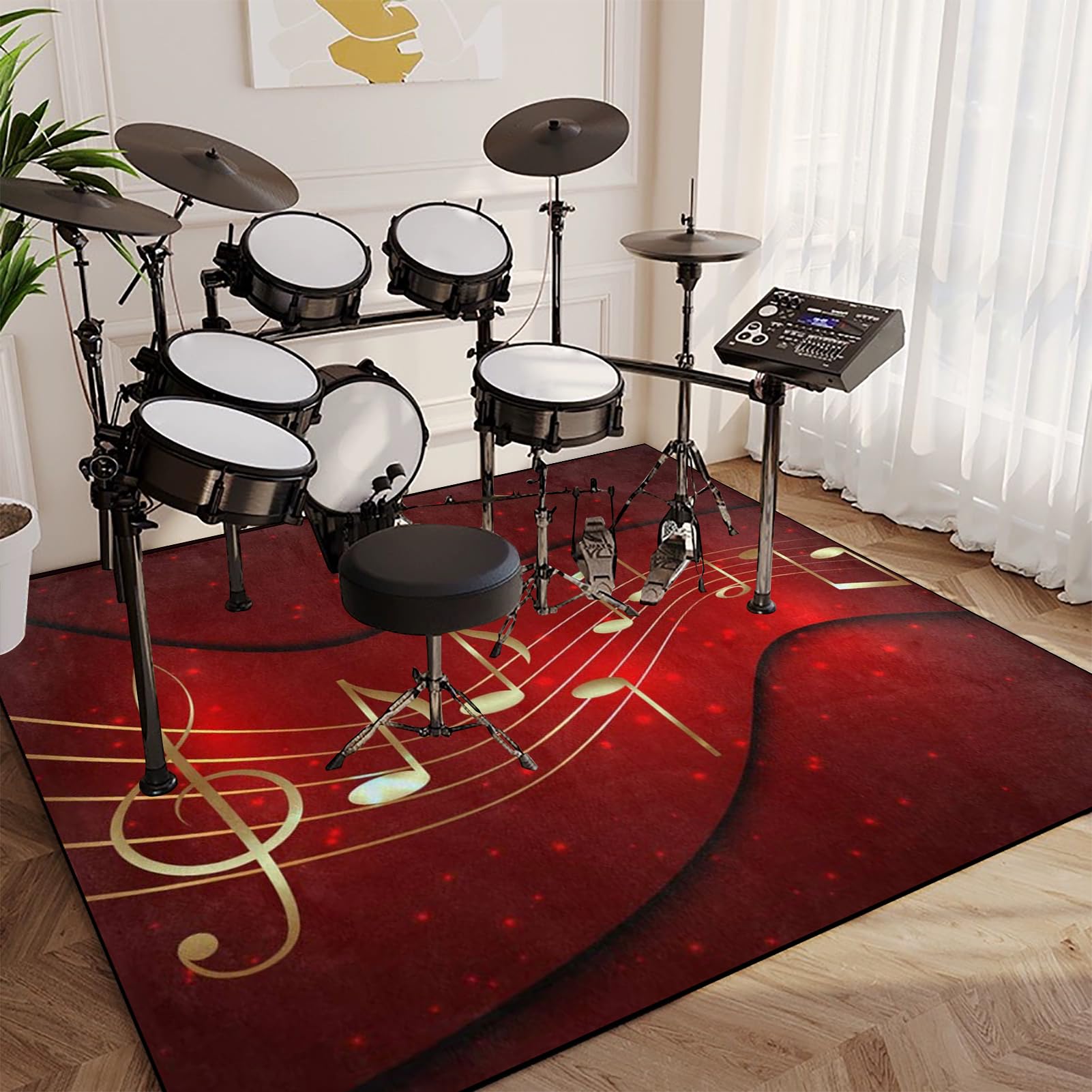 Drum Teppich 180 x 140 cm, Elektrisches Schlagzeug Teppich, rutschfeste Trommel Teppiche, Professionelles Rechteckiges Elektronisches Jazz Schlagzeug Kit, Schallschutzteppich für Studio, Wohnung