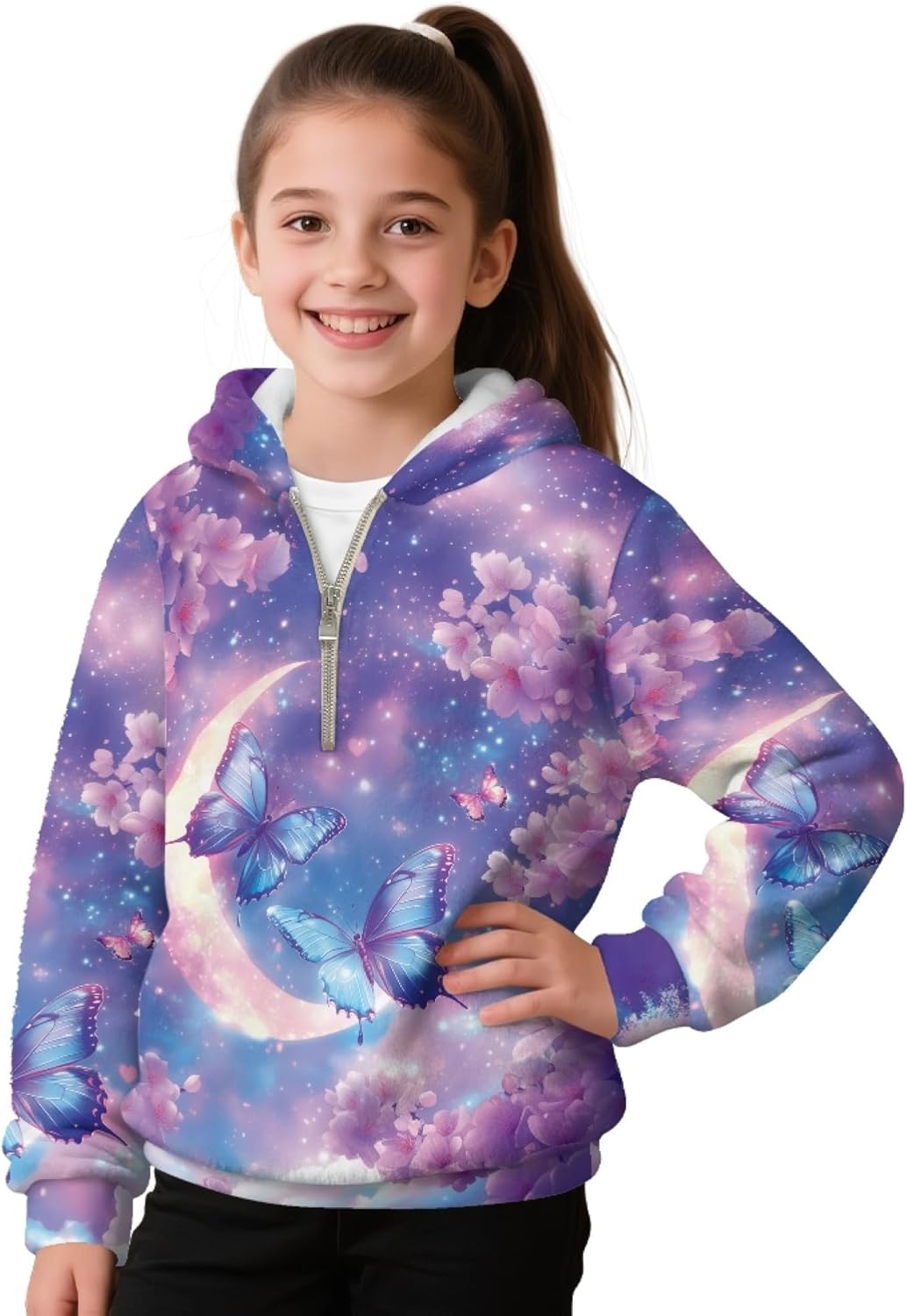 AmzPrint Half Zip Fleece Hoodies For Teen Girls Long Sleeve Pullover Back To School Big Hoodies For Girls