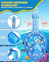 Vista 7 de QingSong Máscara de esnórquel para niños de cara completa, juego de esnórquel con soporte para cámara, plegable, vista panorámica de 180 grados