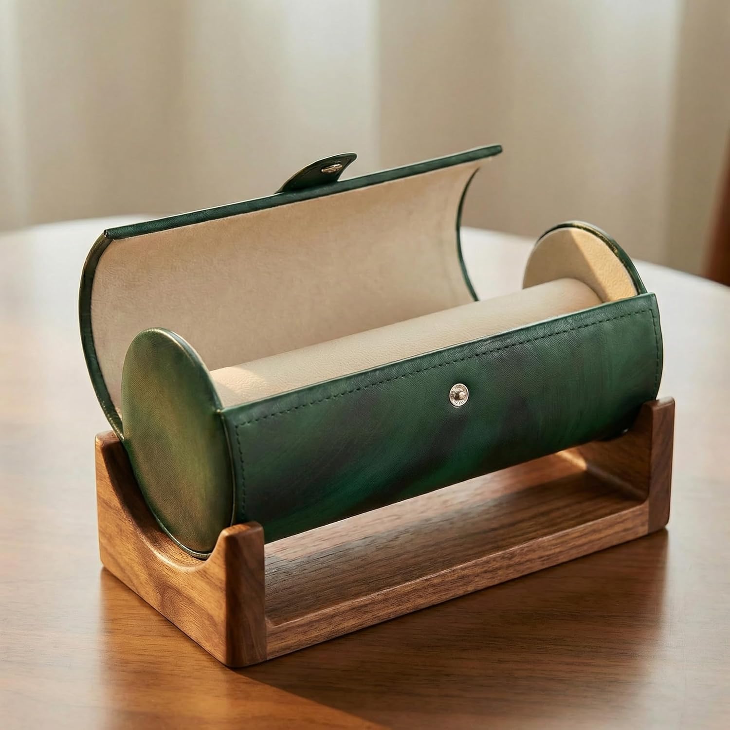 Jewelry Box for Bracelets – Vintage Leather Cylindrical Bangle Box Large Capacity Organizer for Cuffs, Bead Bangles, Travel Storage Case