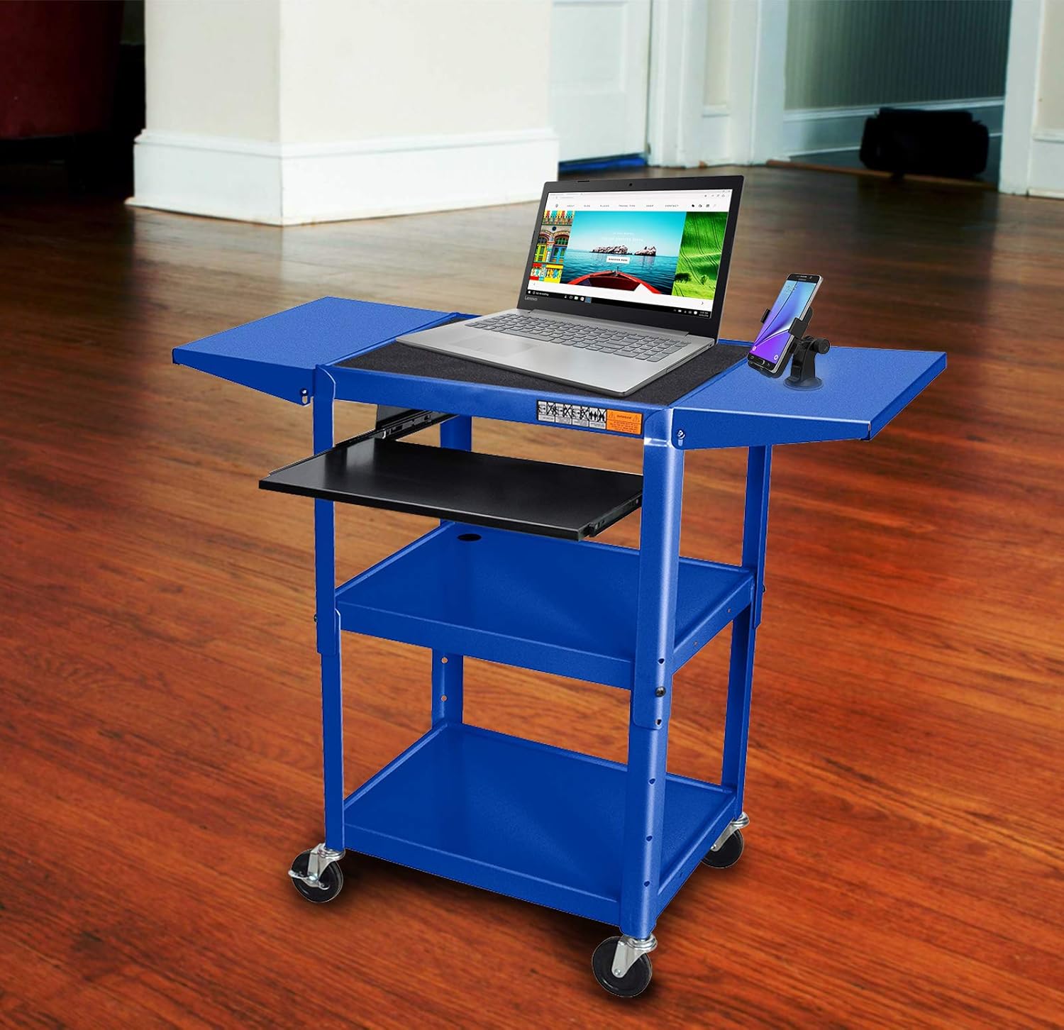 LUXOR AVJ42KBDL-RB Adjustable Height Drop Leaf AV Cart, 42" H x 24" W x 18" D, Royal Blue : Home Office Desks : Office Products