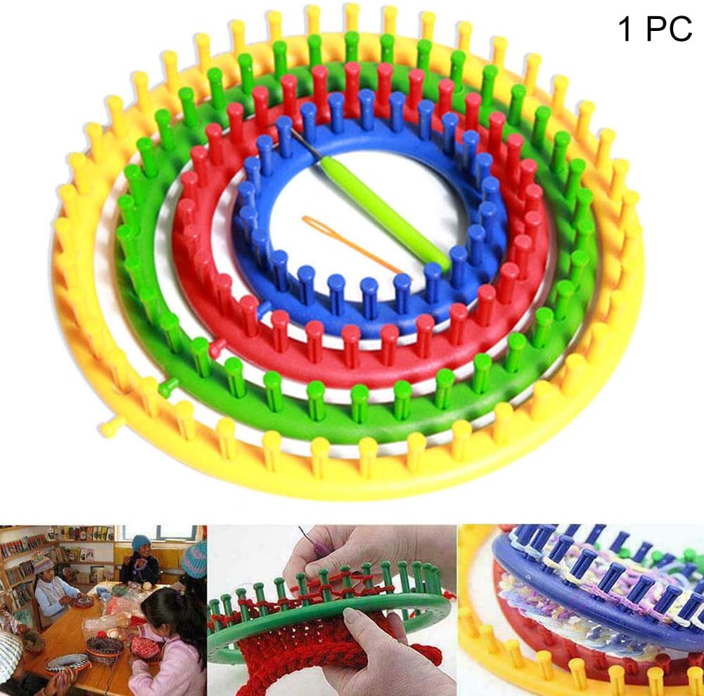Kakalote Round Knitting Looms Set, Craft Kit Tool with Hook Needle and Crochet, Round Plastic Knit Quick Loom Set, for Loom Knitting Hats, Scarves Shawl Sock Blankets & More(Yellow-29cm)