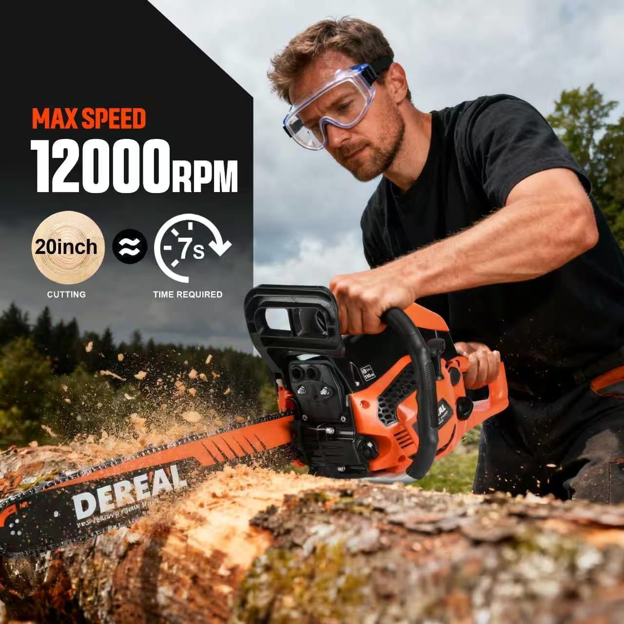 Gas Chainsaws 20 Inch Gas Powered Chainsaw 62CC CS62X-FO 2 Stroke Engine Chain Saw for Cutting Wood Outdoor Garden Farm Home