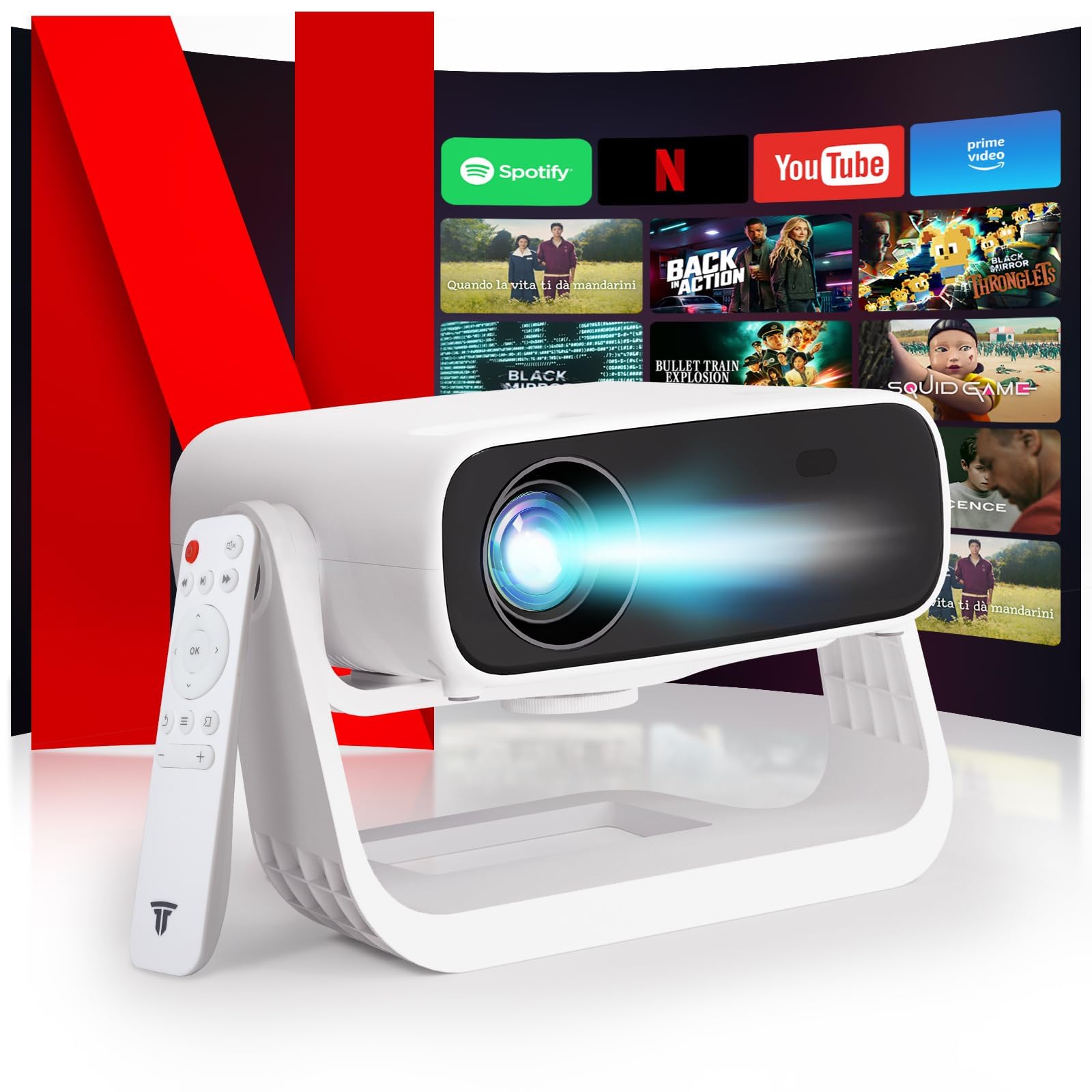 Beamer Mit WiFi & Bluetooth – 20000 Lumen, 4K/1080p, Bis 300 Zoll, Kompakt Für Kino & Gaming