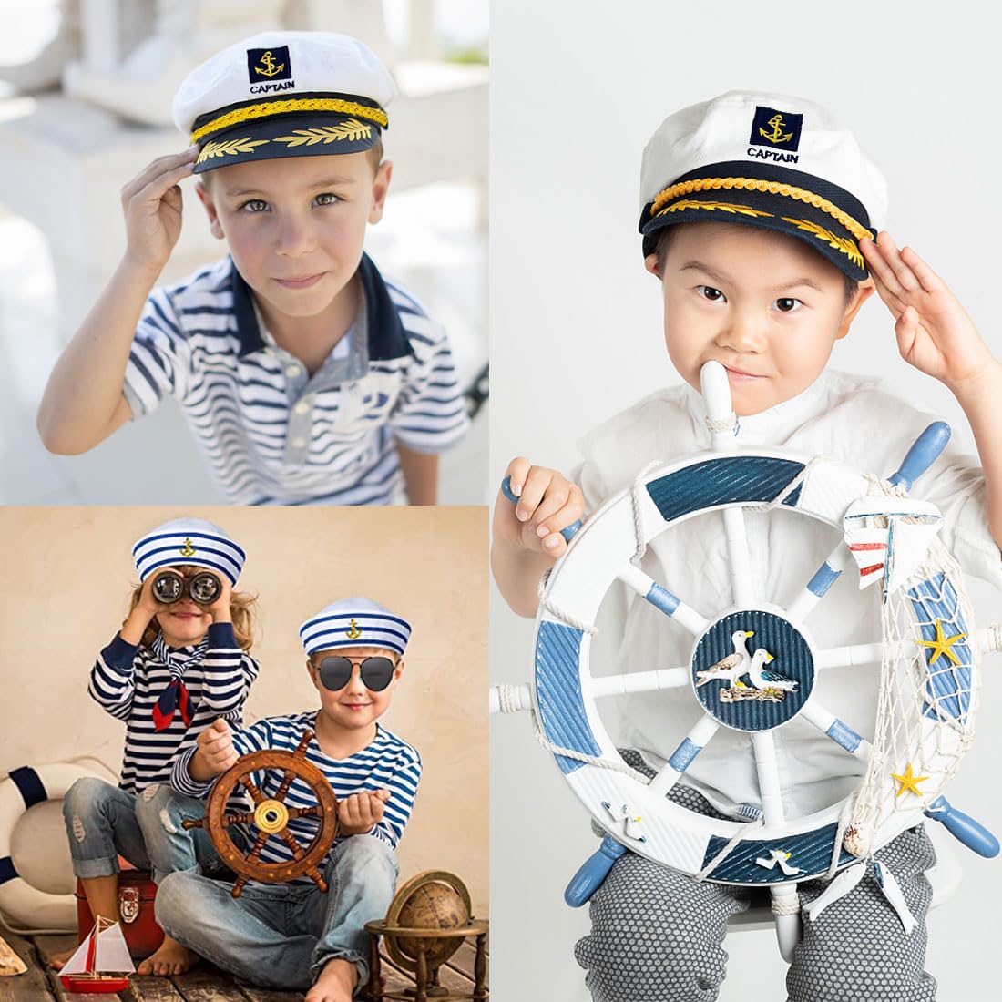 Lot de 4 Chapeau de Capitaine de Marin,Lunettes de Soleil et Écharpe | Chapeau Capitaine Bateau Adulte, Ensemble de Costume Capitaine Marin, Accessoires de Costume Marin pour Fête Halloween