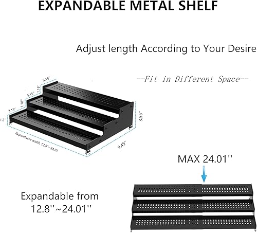Miniatura 2 de Organizador de especias expandible con estante de 3 niveles, diseño moderno resistente, antideslizante y visibilidad, ideal para gabinetes de