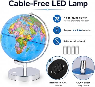 Exerz Illuminated World Globe 23cm LED Constellation Lamp Metal Base