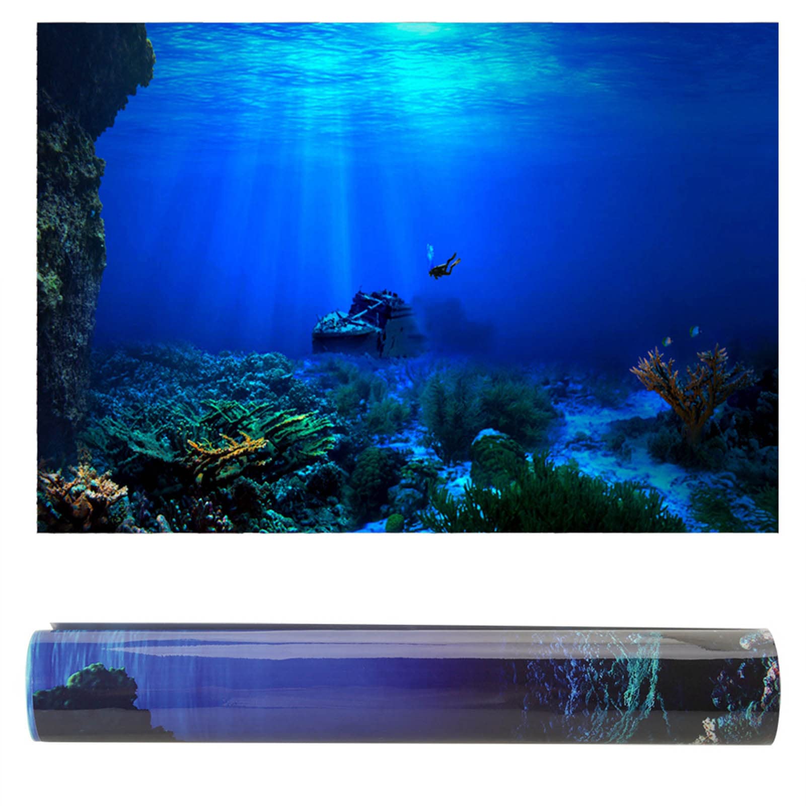 Pssopp 76 X 46Cm 3D Effect Aquarium Background For Fish Tank - Underwater Coral Wall Sticker Decal, Adhesive Pvc Aquatic Decor, 76X46cm