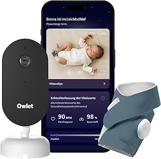 Owlet Dream Duo – Smartes Babyphone mit App | Sensorbasierte Babyüberwachung mit Dream Sock®, 2K HD Kamera, Schlaftracking & Echtzeit-Benachrichtigungen | WLAN (Bedtime Blue)