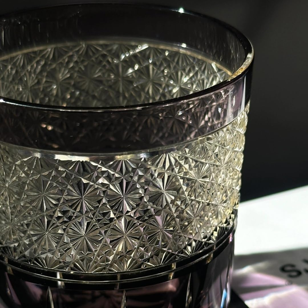 Edo Kiriko Whiskey Glass – Luxury Lead-Free Hand Cut Crystal Whiskey Glass with Gift Box| 320ml Elegant Old Fashioned Tumbler for Whisky, Cocktails, Spirits (Purple) - Image 5