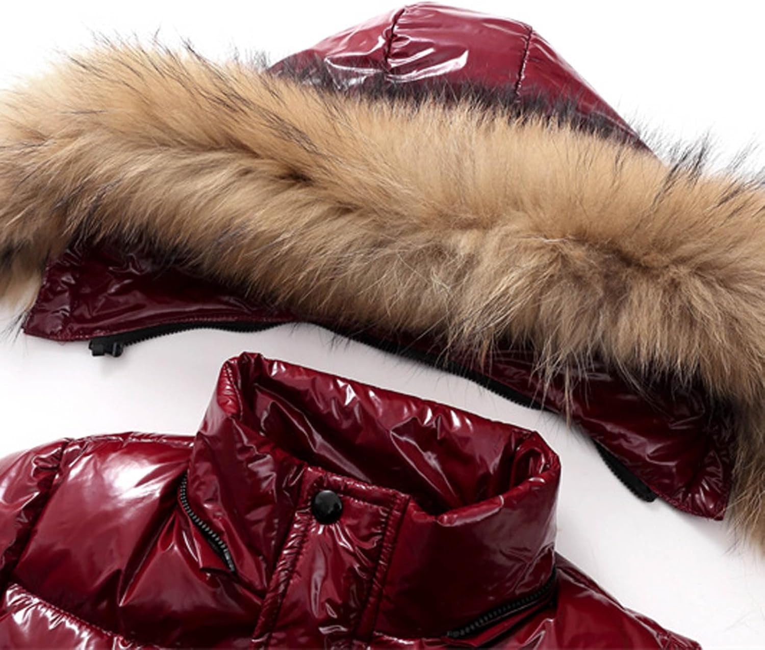 Girls Boys Padded Puffer Coat Kids Thickened Zip Up Down Jacket Water Resistant Windproof Coats with Faux Fur Hood