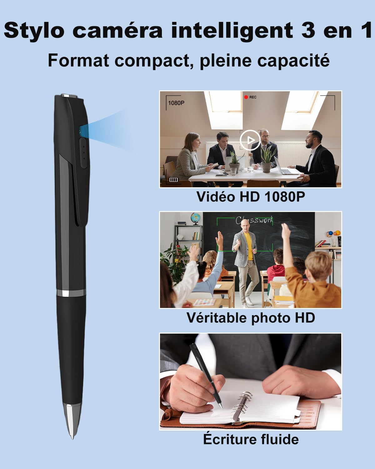 Bextgoo Camera Espion, Mini Camera Espion sans Fil avec Carte Mémoire de 32 Go, 1080P HD Caméra Cachée Stylo, Enregistrement Vidéo Prise de Photo, Loop Storage, Stylo Espion pour Réunion d'affaires