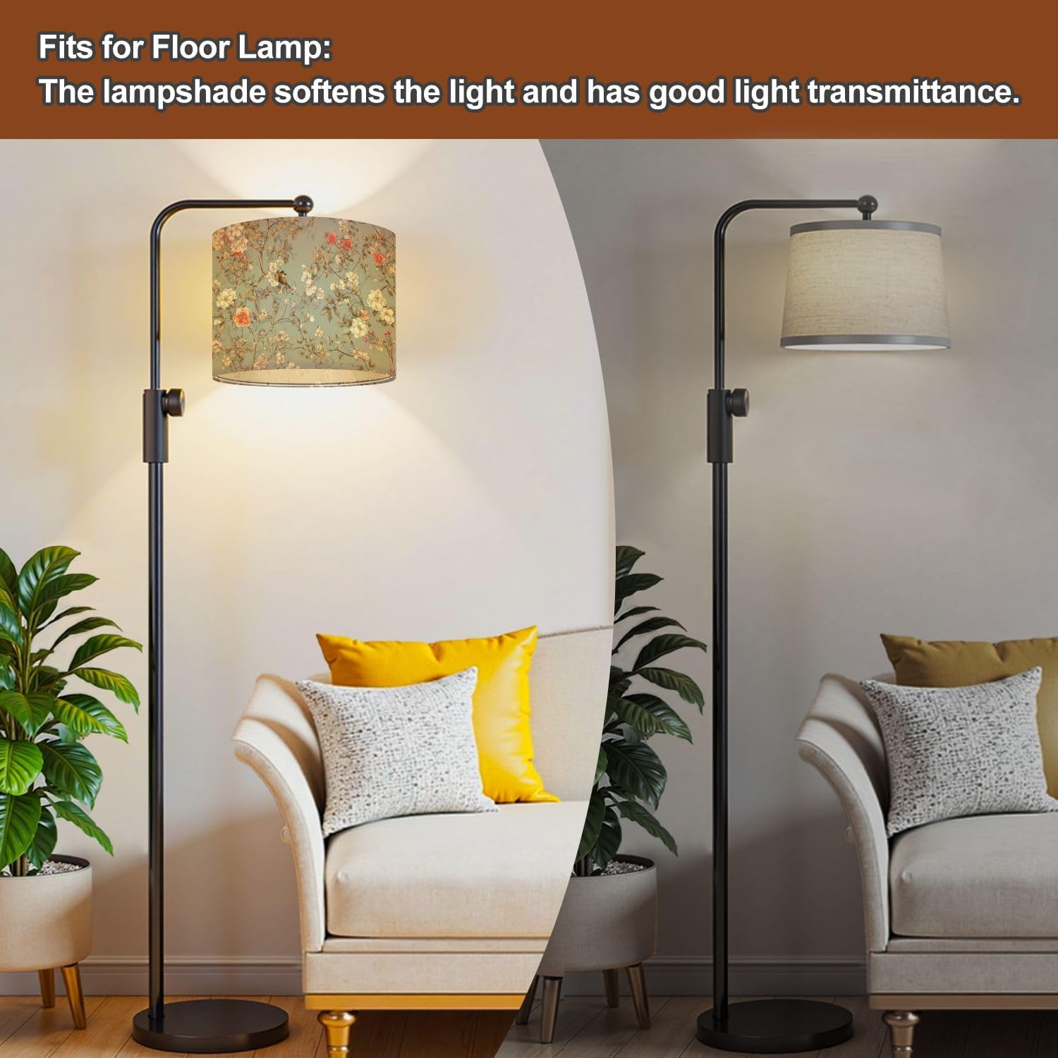 Lampshades Lamp Shades 11"x11"x9" Blossom trees flowers Seamless Chinoiserie japandi botanical style Light Shade for Table Lamps Floor Lamps Drum Lamp Shades Lampshade Replacement