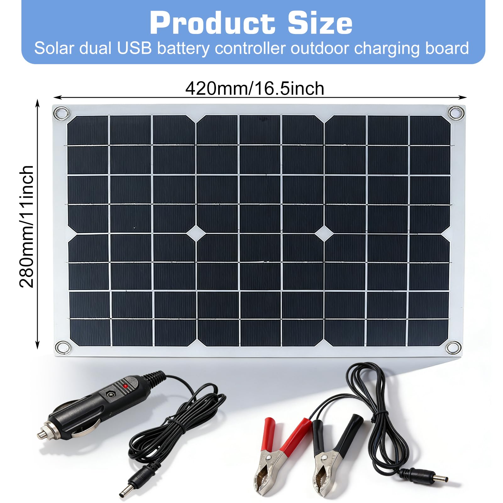 Kit Solaire 20W, Panneau Solaire Flexible avec Régulateur 10A, Chargeur Solaire pour Batteries de Voiture 12V, Étanche IP67 pour Voiture, Bateau, Camping-Car et Moto