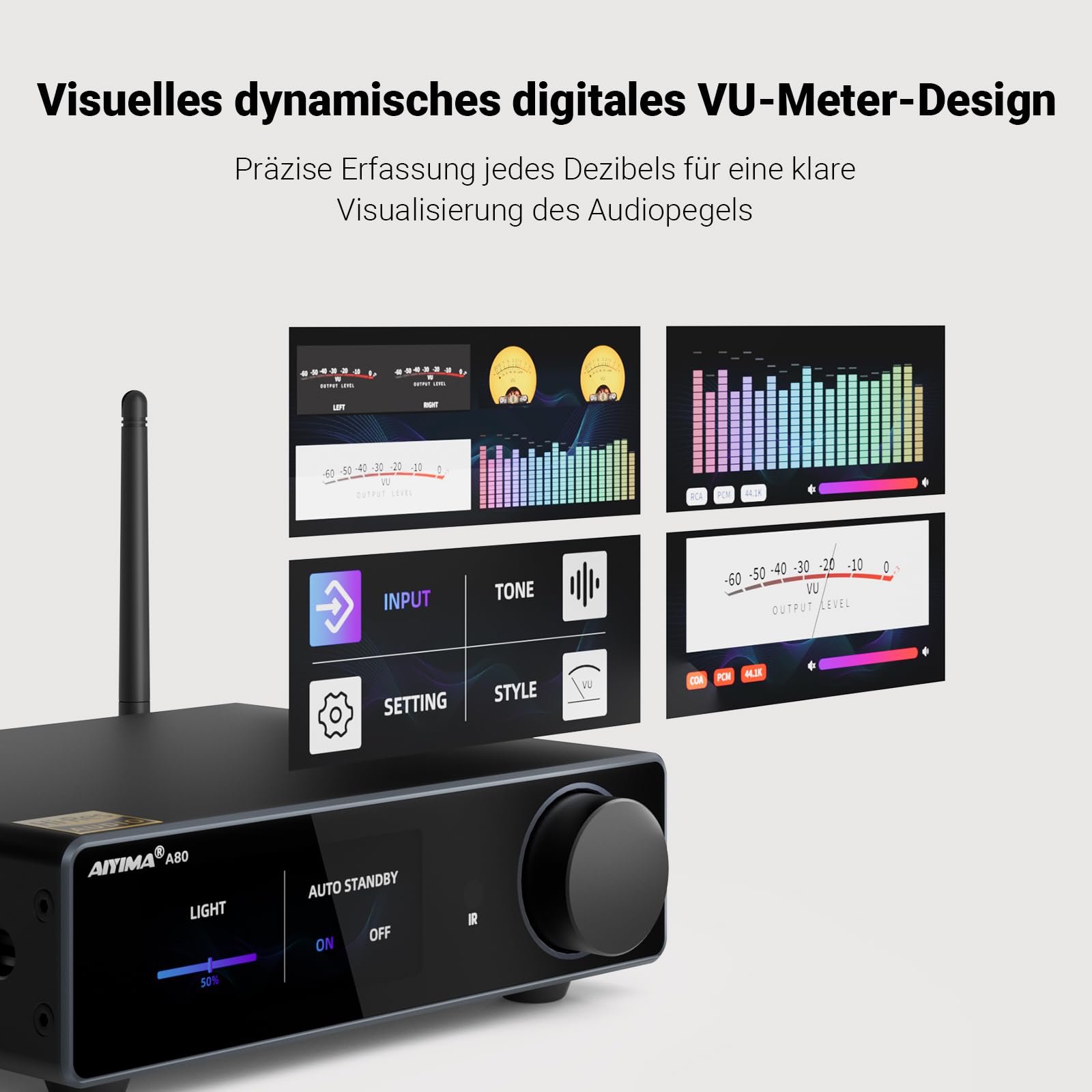 AIYIMA A80 Leistungsverstärker DAC mit PFFB TPA3255D2 Stereo HiFi 2.0 Kanal Klasse D Bluetooth Verstärker 300Wx2 ESS9038Q2M Decoder Heimkino-Receiver mit PC-USB Koaxial Optischer TRS Cinch-Eingang
