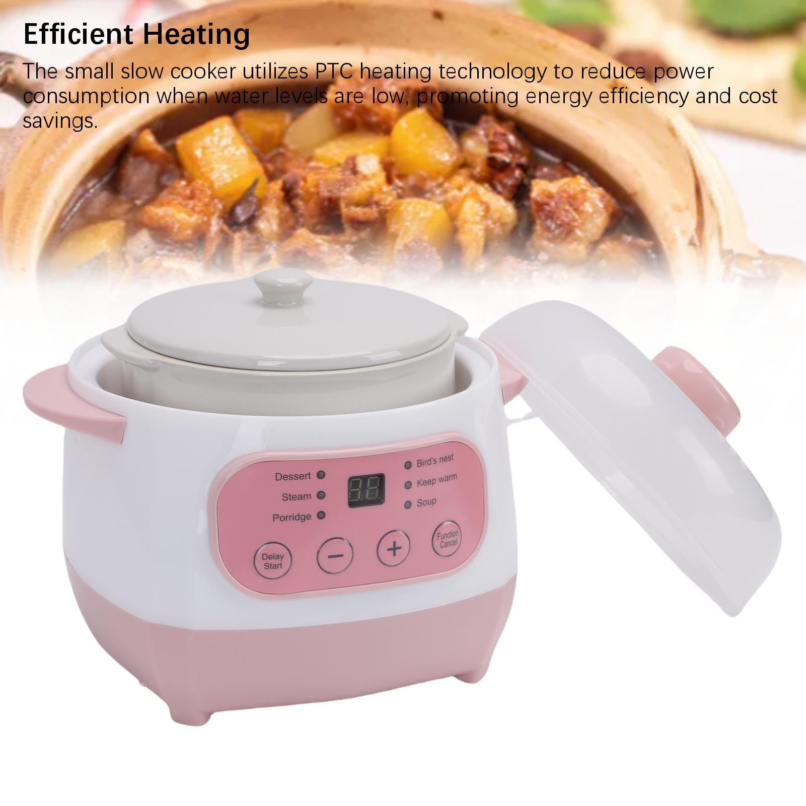 Tnfeeon Olla 1L con Cesta de Olla de Cocción Lenta para una Sola Familia Pequeña Sopa Saludable Arroz Gachas Cocinar Protección contra Quemaduras en Seco Apagado Automático Estofado Eléctrico de