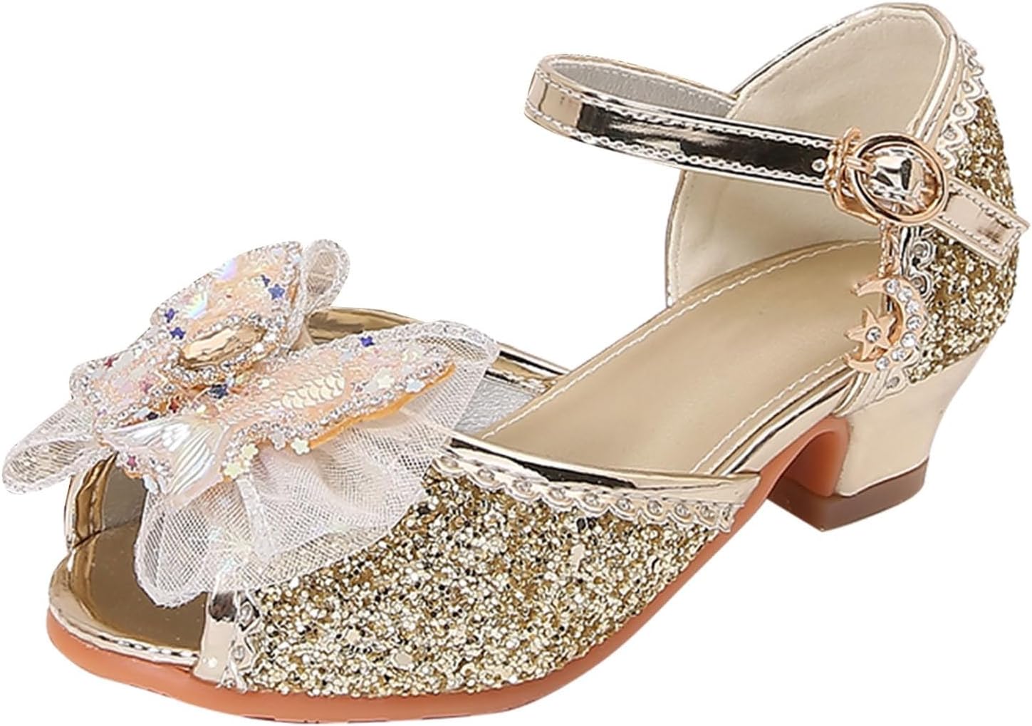 IWIHMIV Little Girls Princess Shoes Glittler Bow Dress Shoes for Gilrs Low Heels for Parties and Holiday Celebrations
