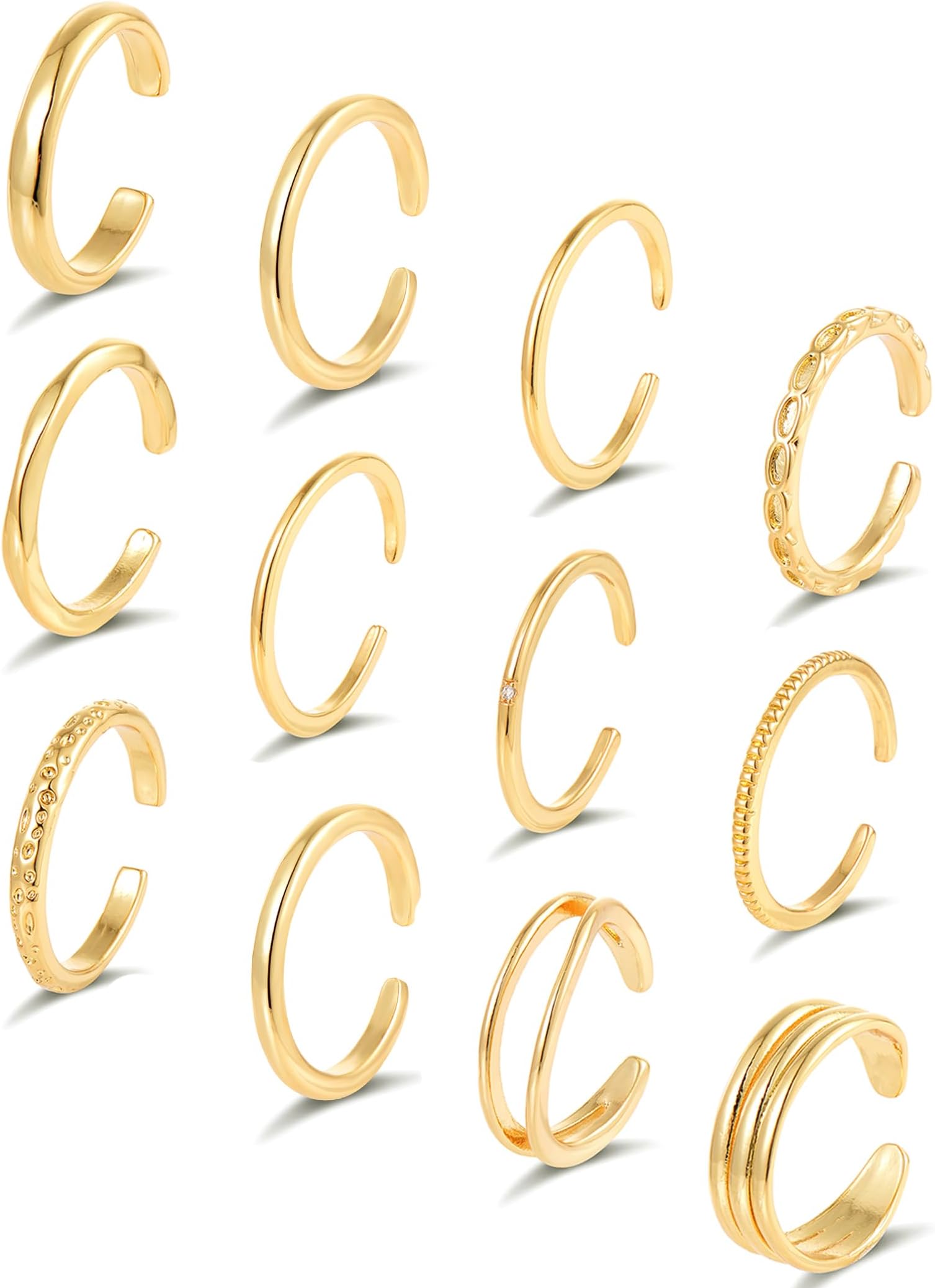 12Pcs 18K Gold Filled Toe Rings Minimalist Thin Wire Cubic Zirconia Summer Beach Toe Rings Open Adjustable Foot Jewelry for Women Silver Gold Tone
