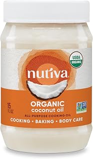 Nutiva Organic Steam-Refined Coconut Oil 15oz - USDA Organic, Non-GMO, Neutral Flavor for Keto Paleo Cooking, Vegan Skin Hair Moisturizer