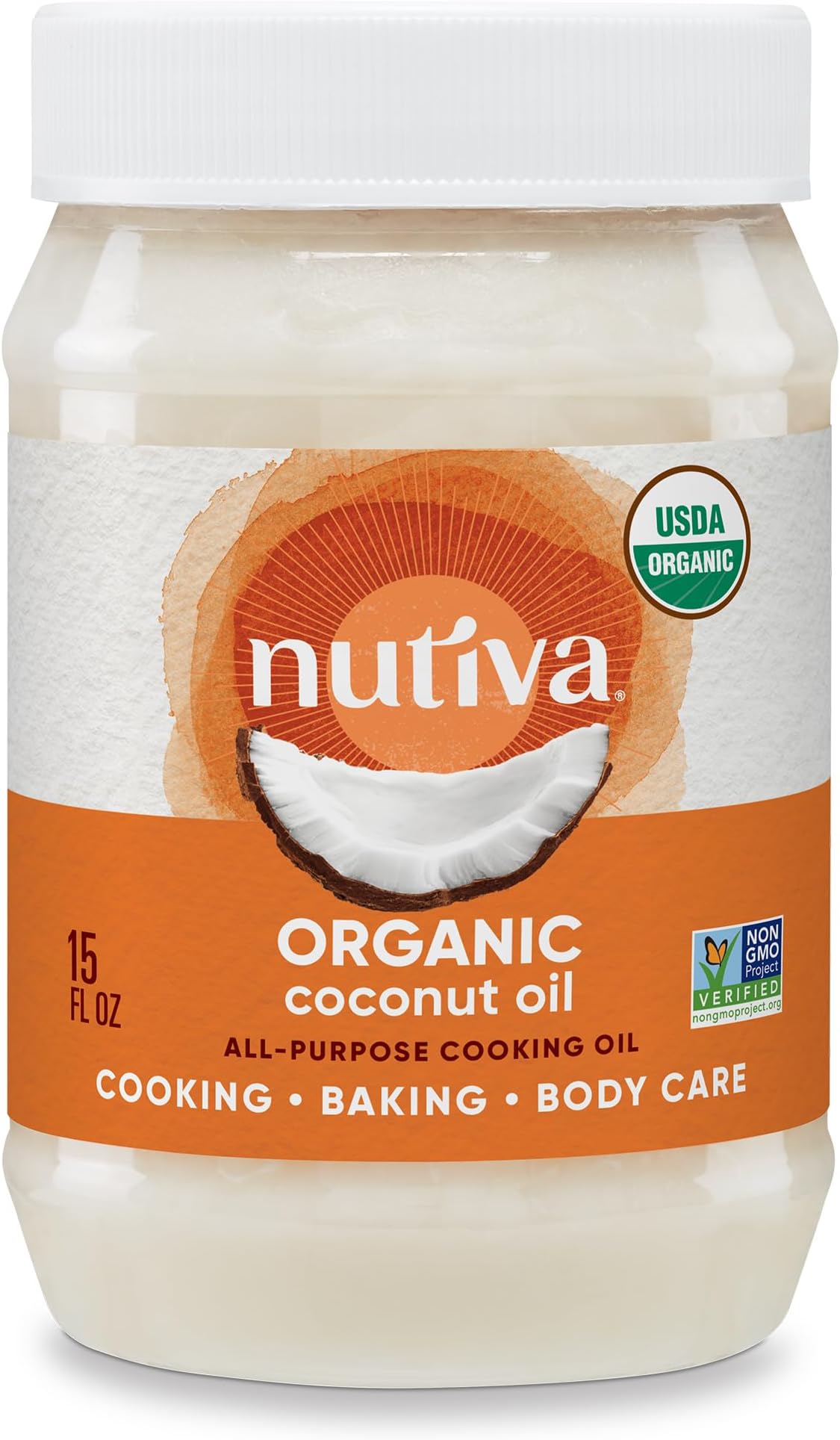Nutiva Organic Steam-Refined Coconut Oil, 15 Fl Oz, USDA Organic, Non-GMO, Vegan, Keto, Paleo, Neutral Flavor and Aroma for Cooking & Natural Moisturizer for Skin and Hair