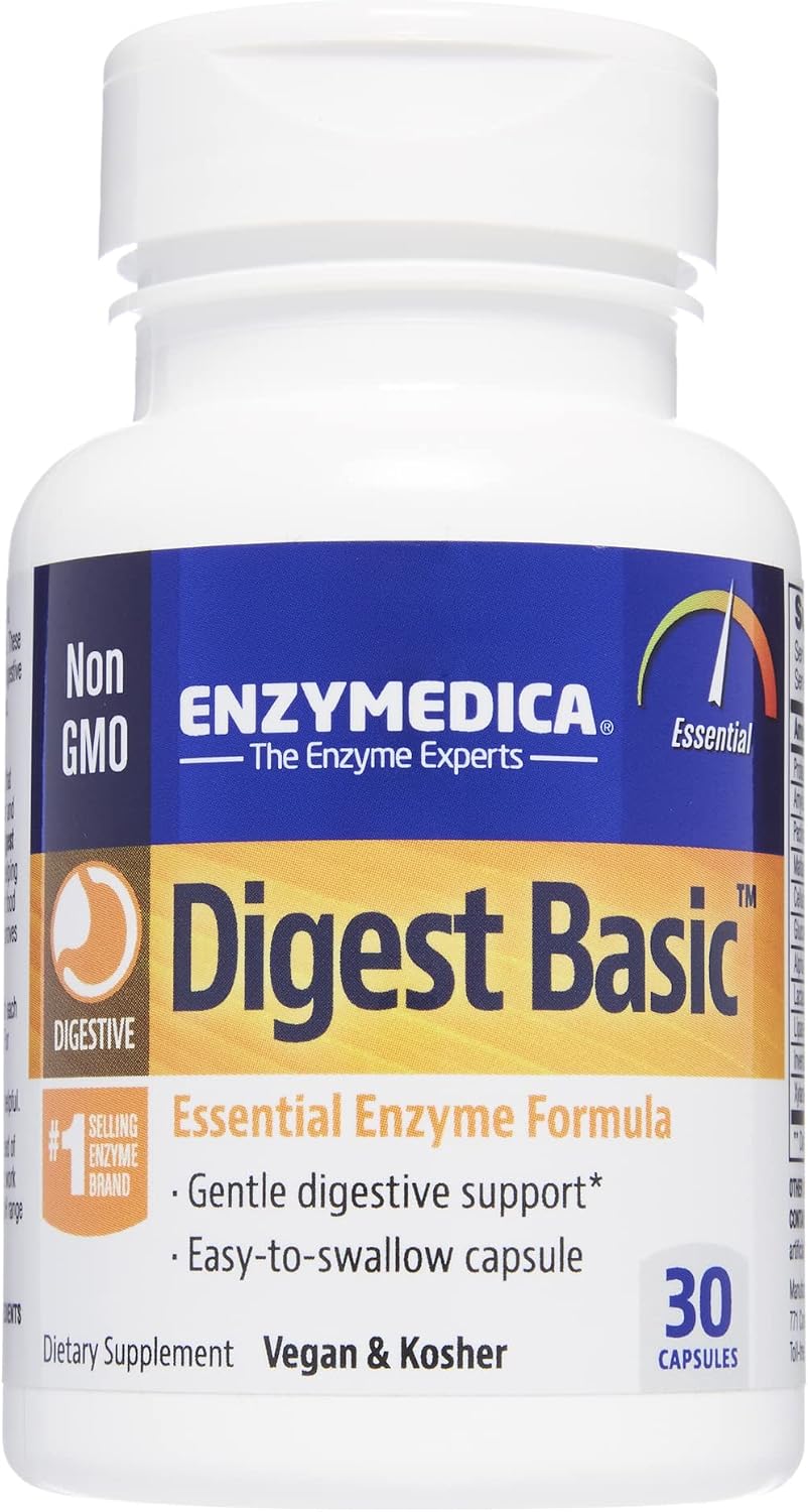 Enzymedica, Digest Basic + Probiotics, Gentle Enzymes for Digestive Health, Breaks Down Carbs, Fats and Proteins with Protease, Amylase and Lipase, 750 Million CFU, Vegetarian, 30 Capsules